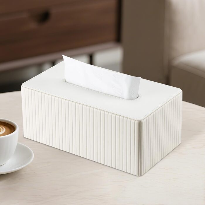 Коробка для серветок KINGFOM з PU шкіри, біла, прямокутна - для вітальні, ванної кімнати та офісу