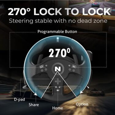 Гоночний кермо NITHО Drive Pro V200 з педалями та перемикачем швидкостей для PC, PS4, PS5, Xbox One, Xbox Series X/S, Windows - 270° з вібрацією