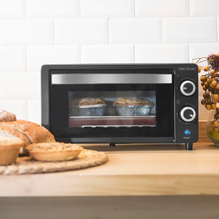 Електрична піч Cecotec Bake&Toast 1090 Black, 10 л, 1000 Вт, таймер 60 хв, регулювання температури до 230ºC, дека, решітка-гриль та щипці з ручкою