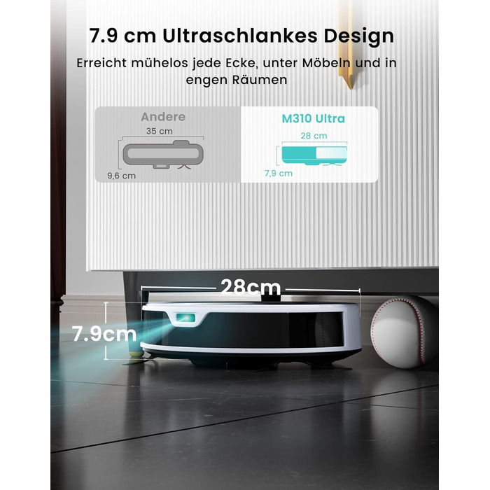 Робот-пилосос Lefant M310 Ultra з функцією миття підлоги, білий. Для тварин, килимів, з керуванням через додаток та Alexa.