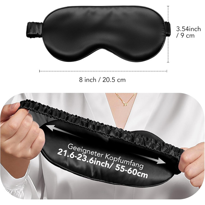 Маска для сну LitBear з шовку для тих, хто спить на боці, 100% шовк 22 momme 6A тутового шовку, блокує світло, для жінок та чоловіків, з чохлом для зберігання та гумкою для волосся (Чорна)