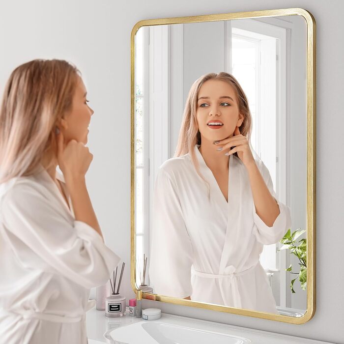Дзеркало на стіну 60x90 см, золоте, для ванної, вітальні, спальні, прихожої