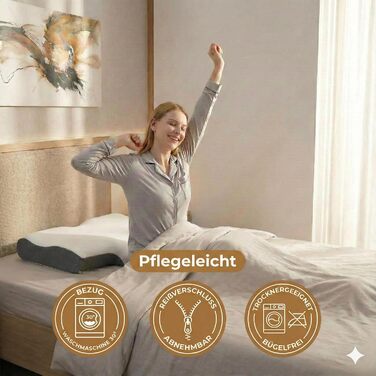Ортопедична подушка для шиї sei Design з memory foam – підтримка шиї, Oeko-Tex®, охолоджуючий чохол з Lyocell, для тих, хто спить на спині та на боці (Relax Flow)