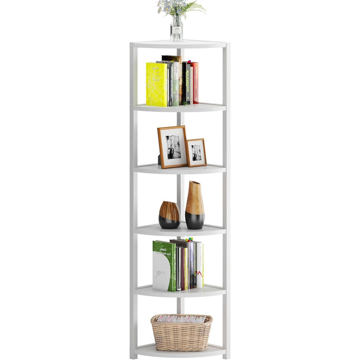 Стеллаж кутовий SoGESFurniture з 6 полицями, стелаж-лесенка, полиця для зберігання, полиця для квітів у вітальню, спальню, офіс, індустріальний дизайн, 34x34x165 см (Білий)