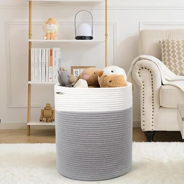 Кошик для білизни 32л з бавовни з ручками (D34*H40см), плетений кошик для зберігання, коричневий (сірий)