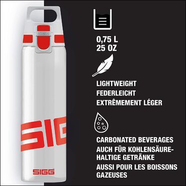 Пляшка для пиття SIGG Total Clear ONE (0,75 л), що не містить шкідливих речовин і герметична, легка і небитка пляшка для пиття з трітана (червоного кольору)