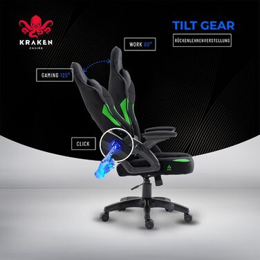 Крісло геймерське KRAKEN CHAIRS - ергономічне, тканинне, для комп'ютера, 130 кг, чорно-зелене