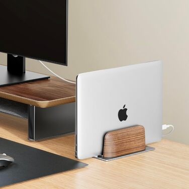 Підставка для ноутбука на стіл, чорне горіхове дерево та алюміній. Сумісна з MacBook, Surface, Samsung, HP, Dell, Chrome Book