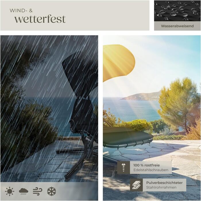 Тектайк® Гамак з каркасом, гамак-шезлонг, гамак-гойдалка з сонцезахистом, гамак-крісло з сумкою, подушкою для голови, для саду, тераси та балкону - (Чорний)