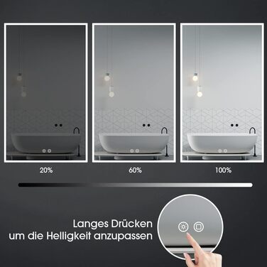 LED дзеркало для ванної кімнати Byecold з підсвічуванням, антизапар, 60x80 см, Wi-Fi, годинник, дата, сенсорне керування