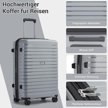 Чемодан KONO середнього розміру з жорстким корпусом, PP, з 4 колесами, розширюваний, легкий, з тримачем для напоїв та TSA замком (зелений, L)