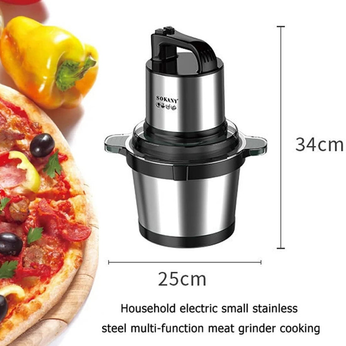 М'ясорубка-подрібнювач Sokany SK-7028 800W з чашею 4л, електричний подрібнювач для м'яса, овочів, фруктів з 2 швидкостями та 4 лезами