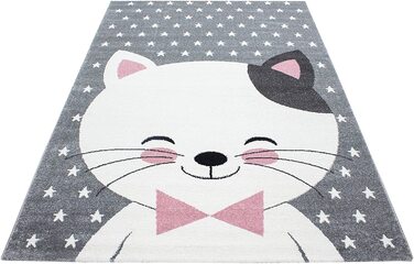 Дитячий килим з малюнком милої кішки, круглий килим, що не вимагає особливого догляду, Килимки для дитячої, дитячої або ігрової кімнат, Розмір Колір сіро-рожевий (140 х 200 см, рожевий)