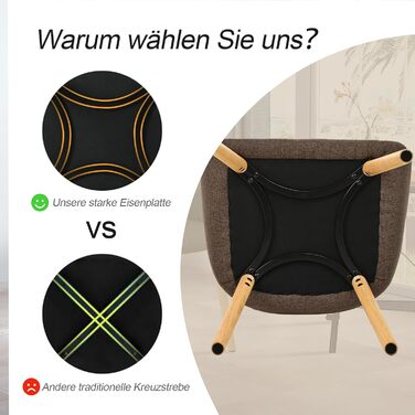 Крісло для обідньої зони з підлокітниками, бежеве, на дерев'яних ніжках, з м'яким сидінням (4 шт., коричневий поліестер)