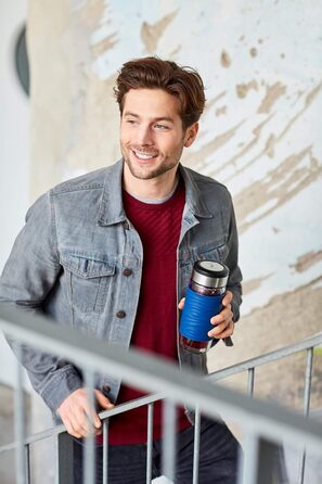 Емса N20805 Чайний горнятко з подвійними стінками | 0,4 л | знімний фільтр | без BPA | 100% герметичне | не протікає | придатне для миття в посудомийній машині | 360° отвір для пиття | Синій