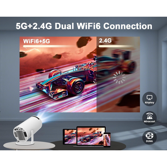 Портативний проєктор Mini Beamer 4K з Android 11: Smart, електричний фокус, 5G WiFi 6, BT 5.0, Full HD 1080P, 260ANSI, авто-корекція трапецеїдальних спотворень, 5W динамік