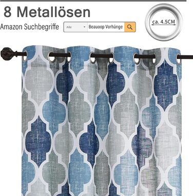 Штори Beauoop Blue Grey Voile, лляний вигляд, ромбоподібний візерунок, комплект з 2 шт. , 127x245см, напівпрозорі