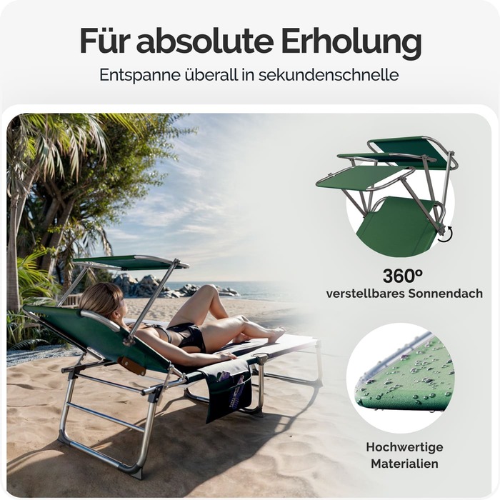 Шезлонг Ibiza Green 190x59x29см Alu Sun Canopy