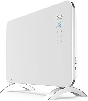 Конвектор Cecotec Ready Warm 6750 Crystal Connection з склокерамічною панеллю, 2000 Вт, WiFi, термостат, таймер, підставка, для ванної кімнати (IP24), тихий, білий