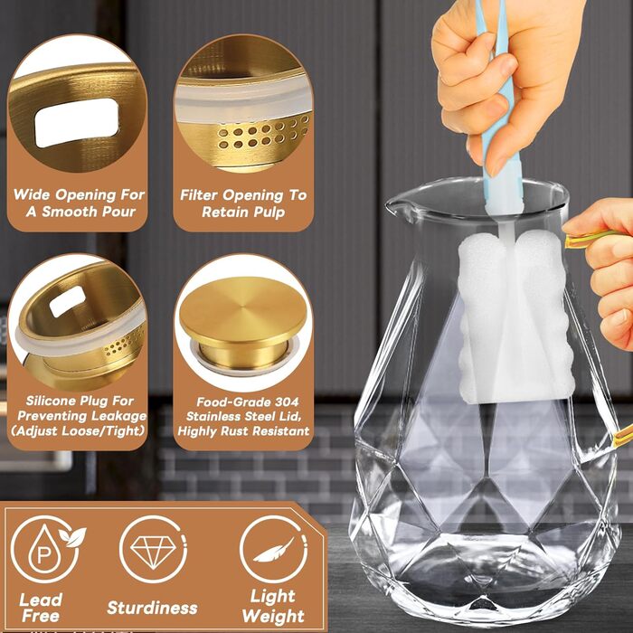 Скляна карафа Yirilan 2.2 л з кришкою, 74 унції, для води, 3 літри