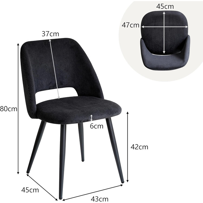 Набір стільців для їдальні/кухні, 8 шт., чорного кольору, з м'яким сидінням та спинкою з поролону. Підходить для їдальні, вітальні, кухні, спальні.