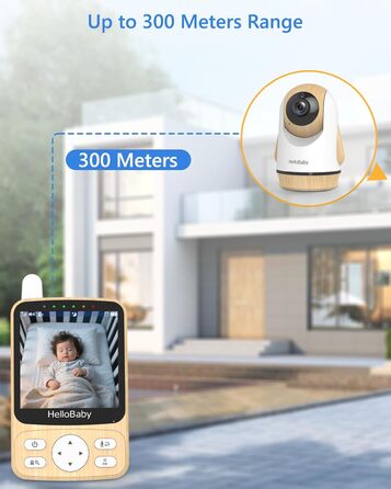 Радіоняня HelloBaby з камерою, 29 годин роботи, монітор для немовлят з поворотним механізмом, нічна зйомка, двосторонній зв'язок (HB6340)