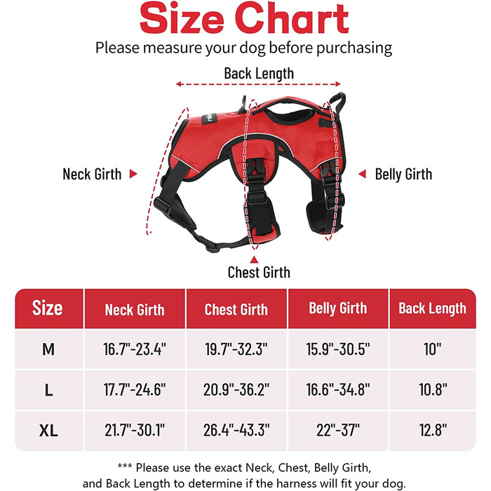 Собача упряж rabbitgoo з захистом від злому і натягу для собак середнього розміру і великих собак з регульованою ручкою для перенесення світловідбиваючий жилет для собак з набиванням нагрудна упряж для зовнішнього контролю М (М (1 упаковка), червоний)