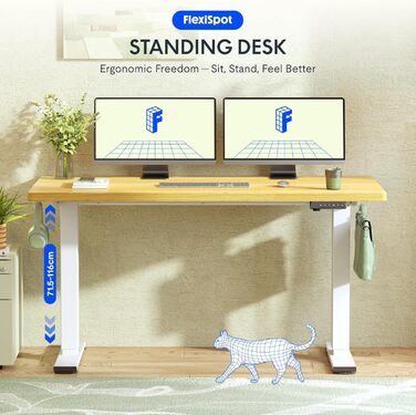 Регульований стіл FLEXISPOT 160x80 см з LED-дисплеєм та пам'яттю (Акорн, Білий)