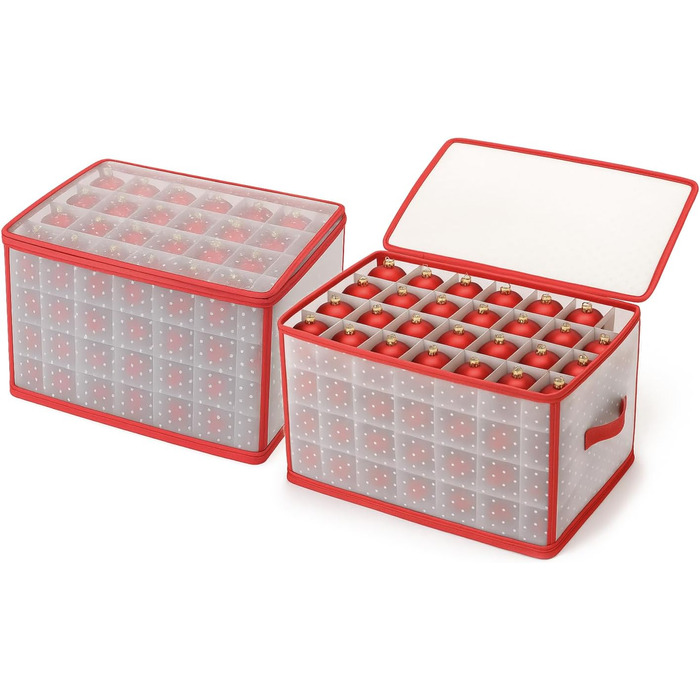 Коробка для зберігання 32 ялинкових прикрас Com-Four® - Сортувальник для ялинкових кульок та новорічного декору - Прозора/Червона