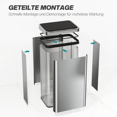 Відро для сміття з датчиком 50 л, нержавіюча сталь, автоматичне відкриття, м'яке закриття кришки, датчик руху, розміри 35,5 x 26 x 67 см, сріблястого кольору