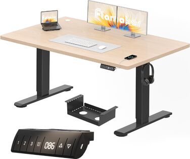 Регульований стіл Flamaker: електричний, з пам'яттю, для офісу та дому, 140 x 70 см, коричневий (бежево-чорний)