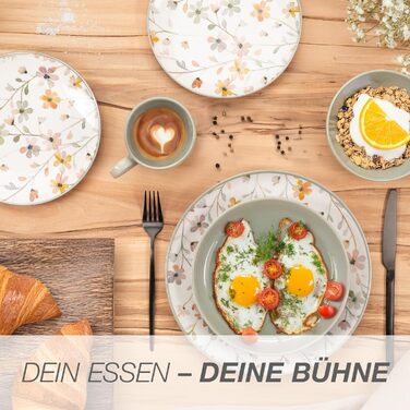 Набір посуду Moritz & Moritz PRIMAVERA з кераміки на 6 осіб (24 шт.) - сучасний сервіз з ігровим дизайном, легкий у догляді, включає тарілки, чашки та миски