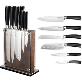 Набір кухонних ножів Keemake 7 предметів з дерев'яним блоком, професійний набір кухонних ножів з нержавіючої сталі, міцні та гострі