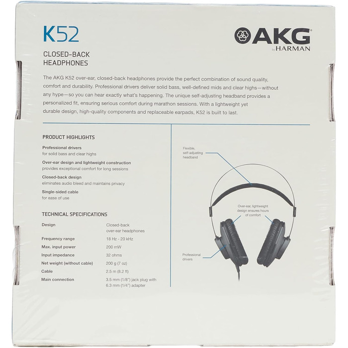 Навушники для моніторингу AKG K92, закриті, світлі, чорні, (одинарні, K52)