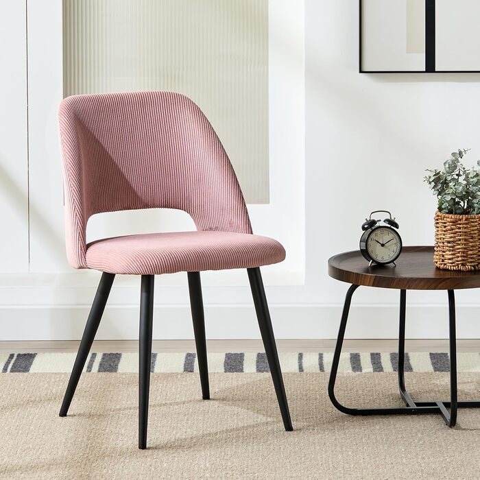 Набір обідніх стільців, кухонний стільчик з тканини Cord, м'які стільці для їдальні, кухні, вітальні та спальні (Рожевий, 2)