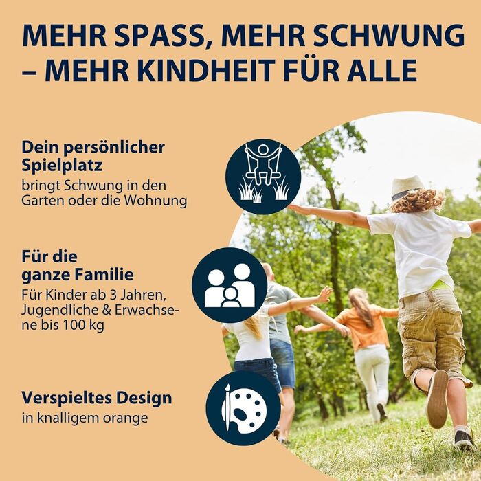 Шоукель HUDORA Nestschaukel 110 - зелено-помаранчевий, до 100 кг, діаметр 110 см, для дому та вулиці, регульована висота, сімейний, для дітей та дорослих