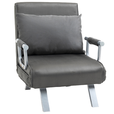 HOMCOM Диван-ліжко 3-в-1 Крісло-ліжко Гостьове ліжко Розкладний матрац Chaise Longue 65x69x80см Штучна Шкіра Сірий