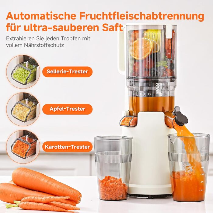 AOBOSI Швидкий соковитискач з великою завантажувальною воронкою 135 мм, 200 Вт, холодний віджим, соковитискач із функцією зворотного ходу та потрійним фільтром, BPA-free, тихий, ідеальний для свіжого соку з фруктів та овочів (45 мм, темно-синій)