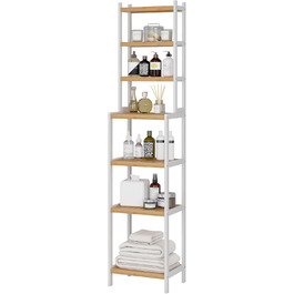 Стелаж для ванної кімнати та кухні FOREHILL з 7 полицями (160x36x28 см) - бамбук та білий