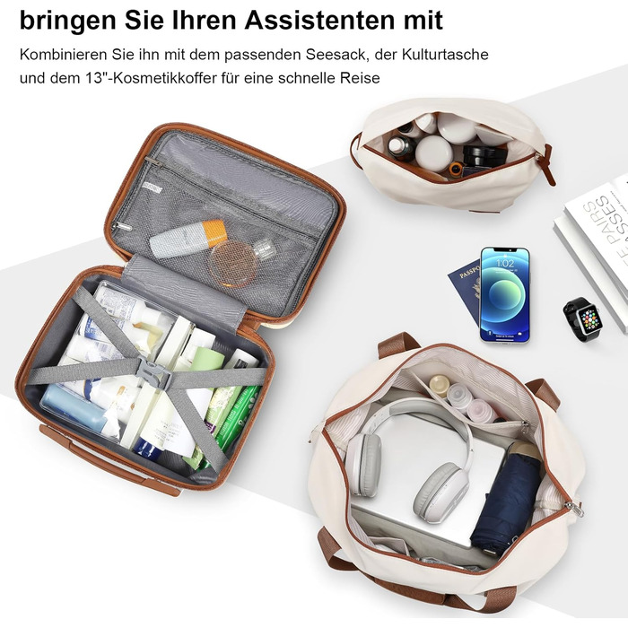 Набір дорожніх валіз Joyway 6 предметів, жорстка оболонка, з косметичкою, 4 колесами та TSA-замком, білий/коричневий