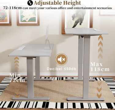 Електричний підйомний механізм для столу 2-ступеневий з пам'яттю, регульовані ніжки, сідайте-стоячи, сірий колір