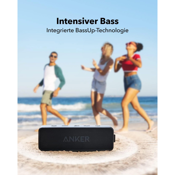 Портативна Bluetooth колонка Anker SoundCore 2 - потужний звук, глибокий бас, 24 години роботи, водонепроникність IPX7, для iPhone, Galaxy та інших пристроїв (Чорний)