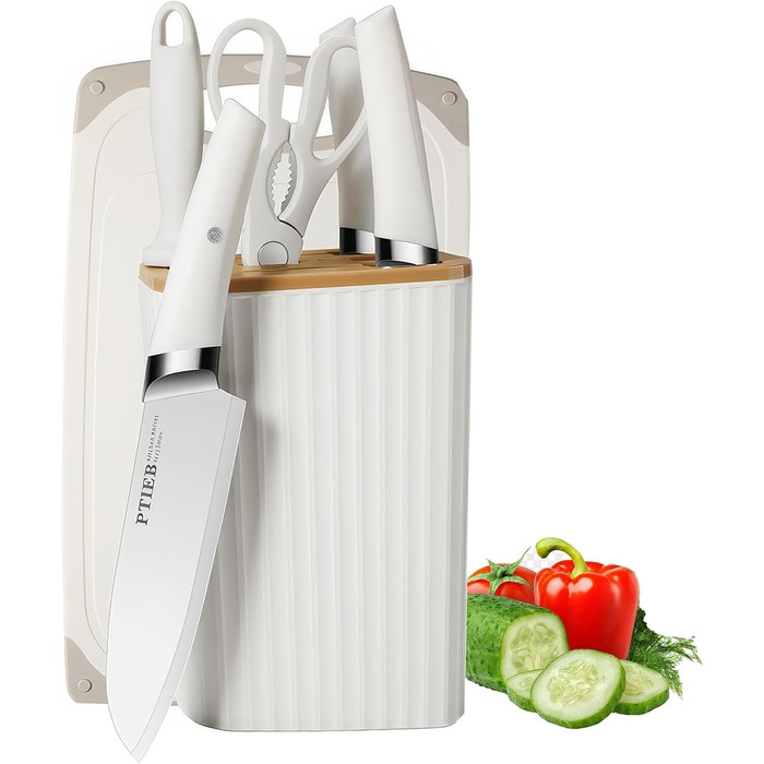 Набір кухонних ножів 7 предметів: сталеві ножі з підставкою, антикорозійні, антипригарні, гострі. З дощечкою та ножицями