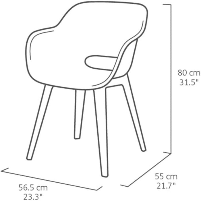 Садові крісла Allibert Akola Keter, графіт, комплект 2 шт., пластик, 56.7x55.8x80.1 см, чашоподібна форма, для саду, тераси або їдальні