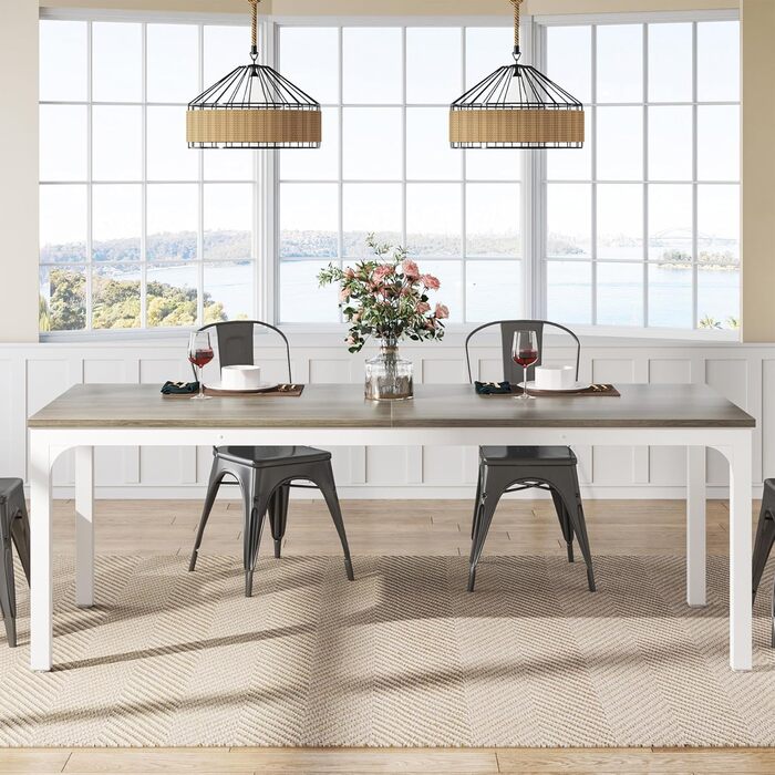 Стіл Tribesigns для кухні та вітальні, 200x70x75 см, промисловий стиль, масив дуба