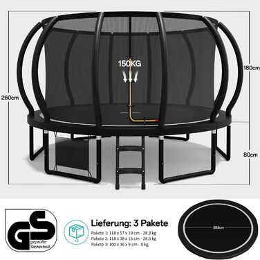 Батут садовий Flamaker Ø427 см з захисною сіткою, каркас сталевий, до 150 кг, для дітей та дорослих, чорний