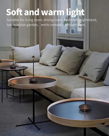 Mini LED-лампа настільна бездротова, акумуляторна, 4000 mAh, регулювання яскравості, для спальні, кухні, кафе, кемпінгу, чорна, 2 шт.