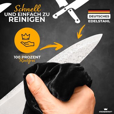 Набір кухонних ножів Kronenkraft 9-ти частинний з підставкою: 6 ножів, куряча ножиця та точилка. Матеріал ручки: Pakkaholz. Включає саторі, ніж кухаря, хлібний ніж.