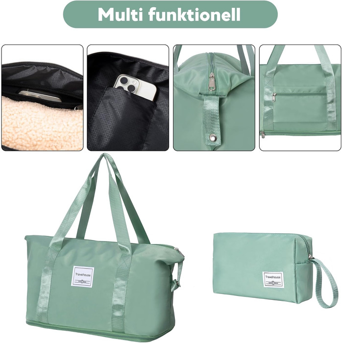 Набір валіз Travelhouse Ascona 5-в-1 (75/65/55 см) з TSA-замком, Spinner-колесами та аксесуарами, ABS+PC, темно-зелений