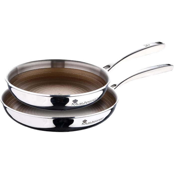 Набір сковорідок MasterPRO GIRO (20 см + 24 см) з 3-шаровим покриттям ILAG, нержавіючі ручки, індукційне дно, сумісний з духовкою, без PFAS/PFOA/PTFE, стійкий до подряпин, вафельна структура